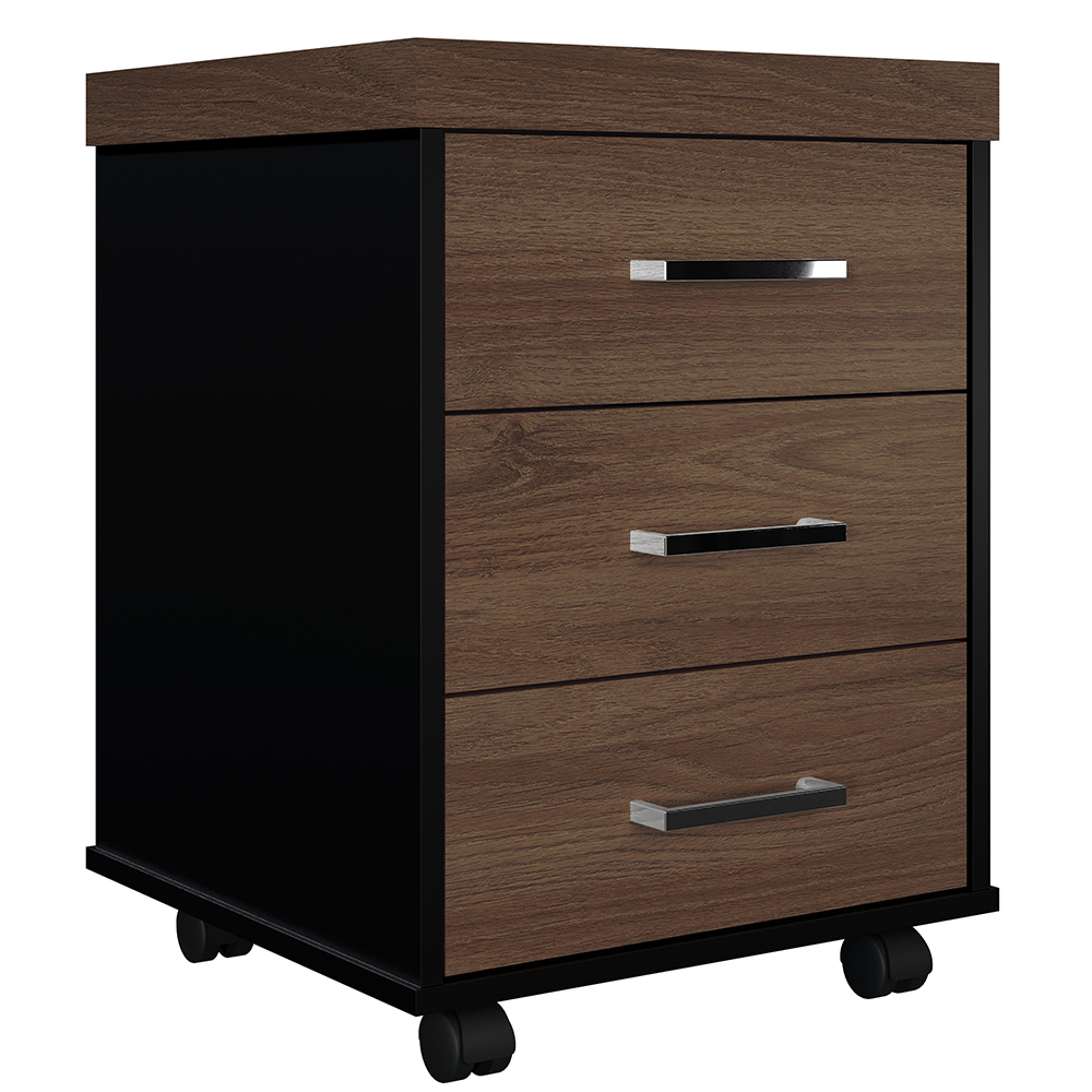 Kit 2 Gaveteiros Escritório Office Rodízios 3 Gavetas Atria Executiva A02 Charuto Preto - Lyam Decor