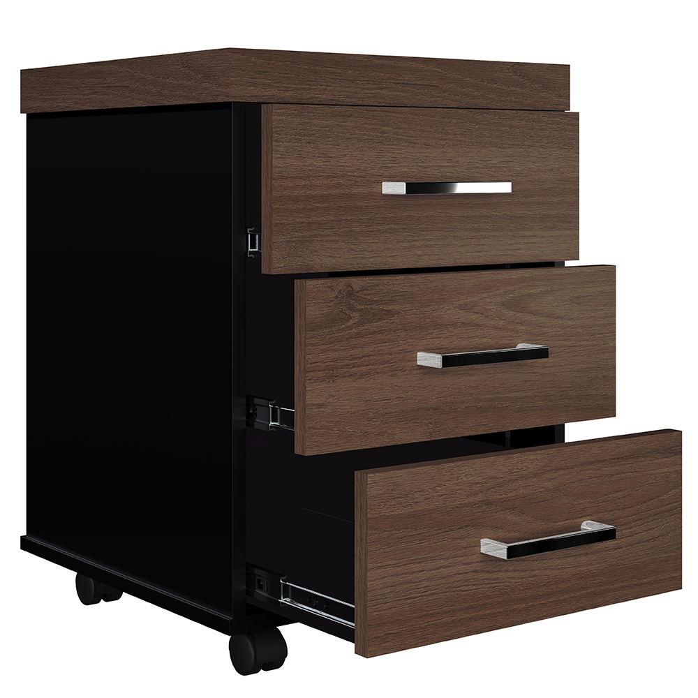 Kit 2 Gaveteiros Escritório Office Rodízios 3 Gavetas Atria Executiva A02 Charuto Preto - Lyam Decor