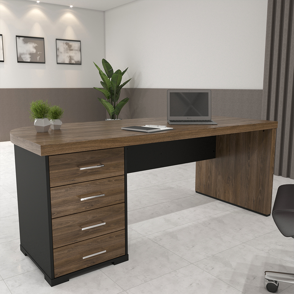Kit 2 Mesas Escritório Home Office 4 Gavetas LE Atria Executiva 180cm A02 Charuto Preto - Lyam Decor
