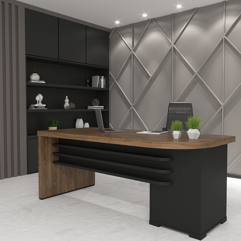 Kit 2 Mesas Escritório Home Office 4 Gavetas LE Atria Executiva 180cm A02 Charuto Preto - Lyam Decor