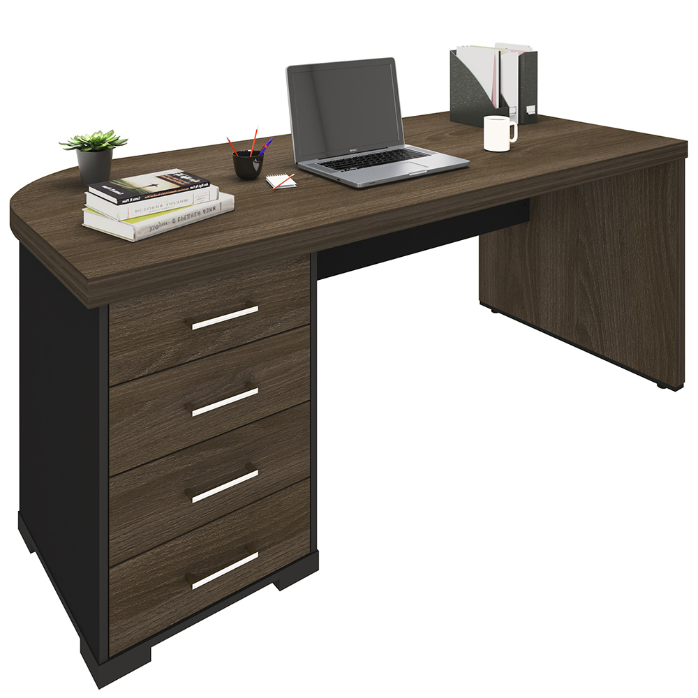 Kit 2 Mesas Escritório Home Office 4 Gavetas LE Atria Executiva 180cm A02 Charuto Preto - Lyam Decor