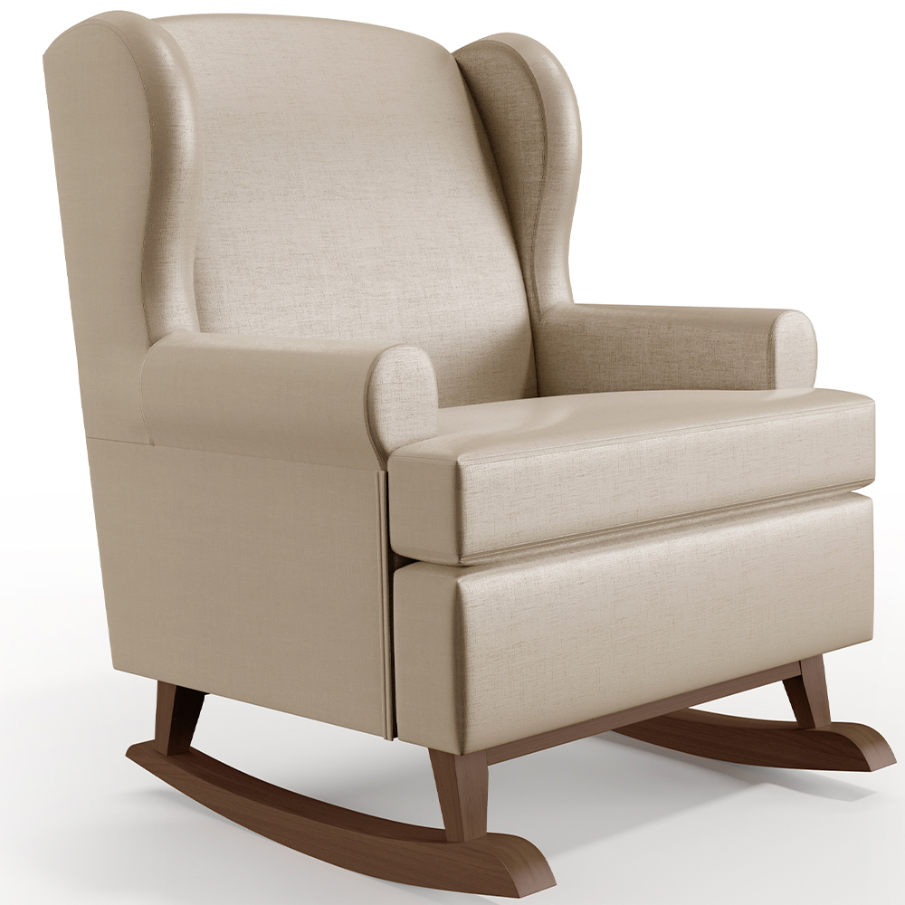 Kit 2 Poltronas Amamentação Com Balanço Malu Base Madeira P02 Facto Pérola Metalizado - Lyam Decor