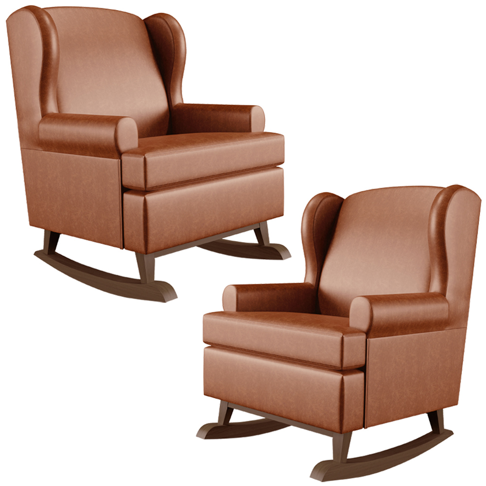 Kit 2 Poltronas De Amamentação Com Balanço Malu Base De Madeira P02 Couríssimo Camel - Lyam Decor