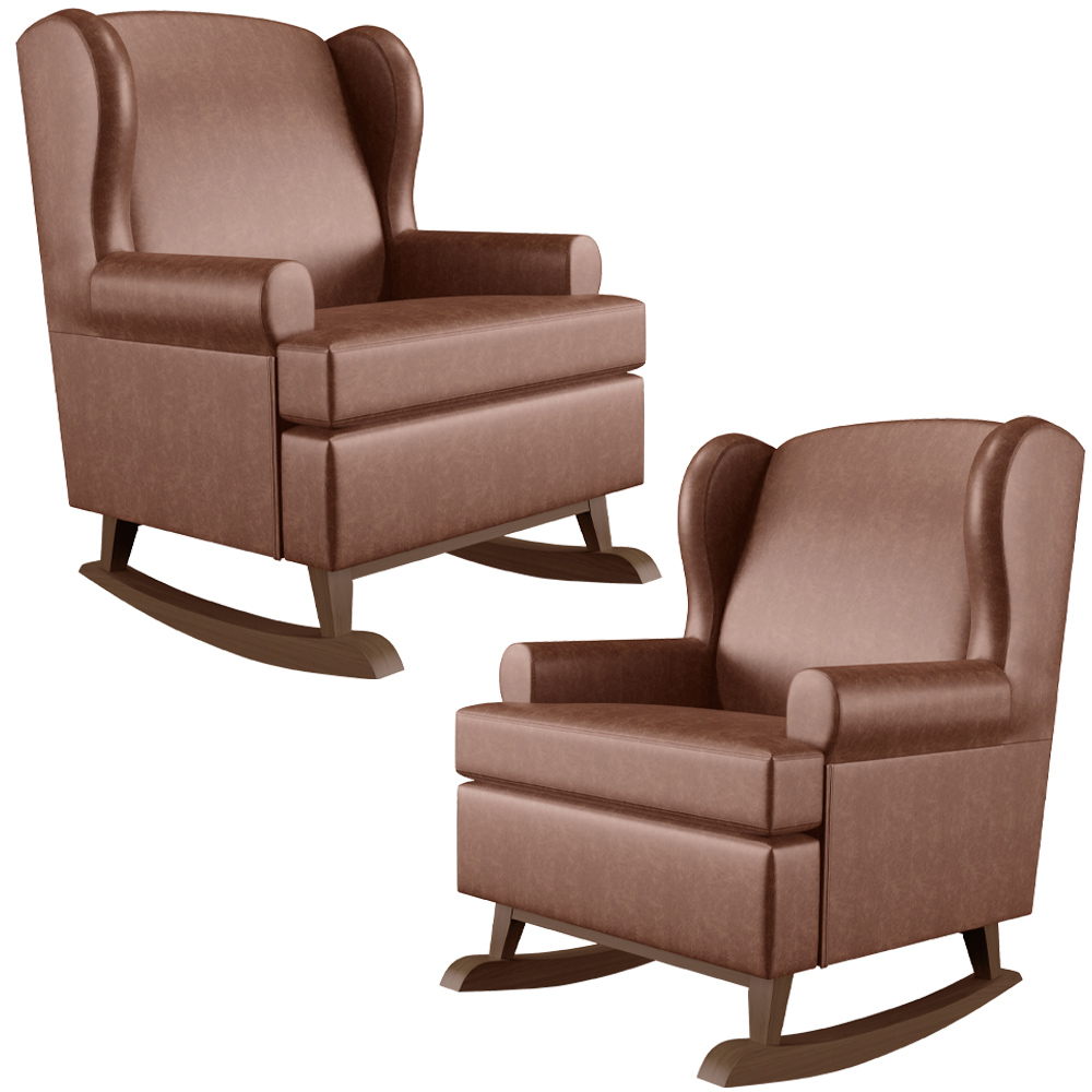 Kit 2 Poltronas De Amamentação Com Balanço Malu Base De Madeira P02 Couríssimo Marrom - Lyam Decor