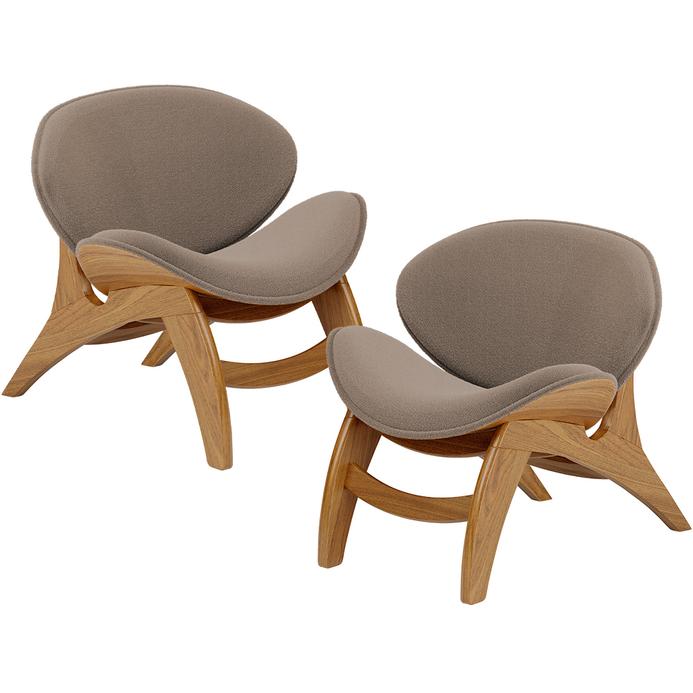 Kit 2 Poltronas Decorativa Orgânica Sala Living Kadosh L02 Bouclê Bege - Lyam Decor