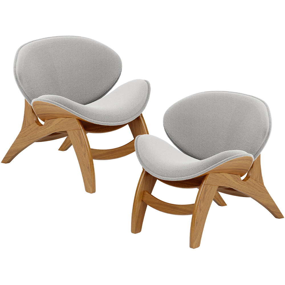 Kit 2 Poltronas Decorativa Orgânica Sala Living Kadosh L02 Bouclê Cinza - Lyam Decor