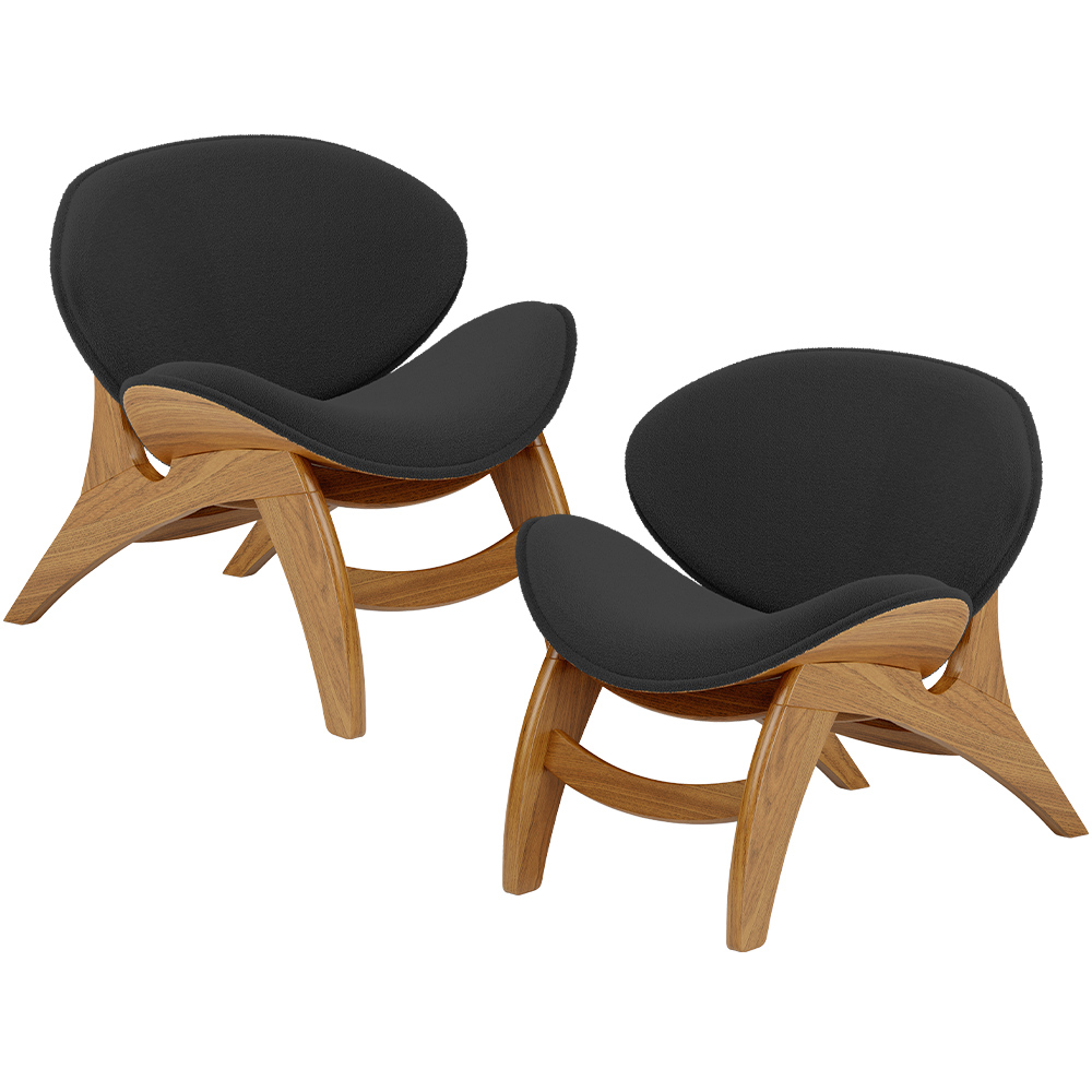 Kit 2 Poltronas Decorativa Orgânica Sala Living Kadosh L02 Bouclê Preto - Lyam Decor