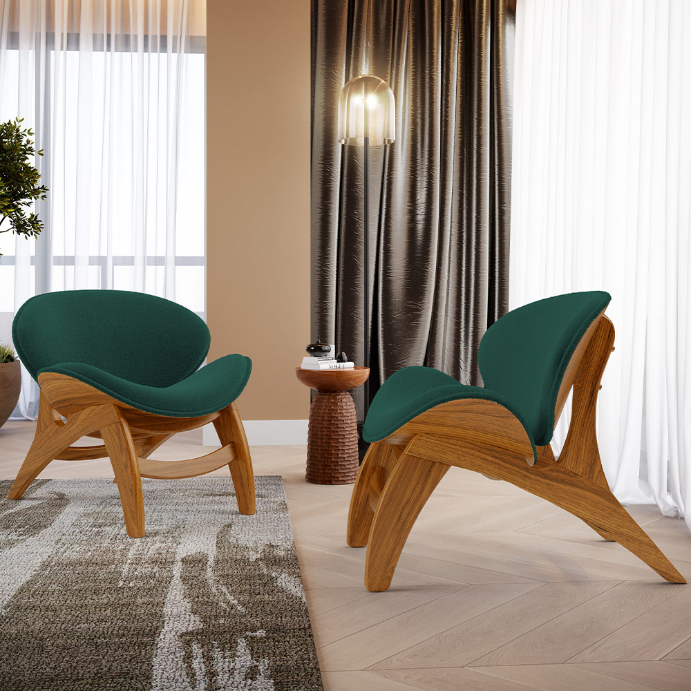 Kit 2 Poltronas Decorativa Orgânica Sala Living Kadosh L02 Bouclê Verde - Lyam Decor