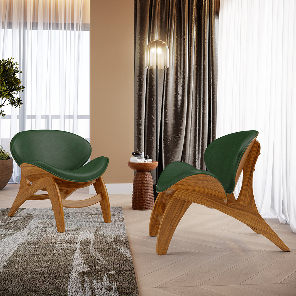 Kit 2 Poltronas Decorativa Orgânica Sala Living Kadosh L02 Couríssimo Verde Musgo - Lyam Decor