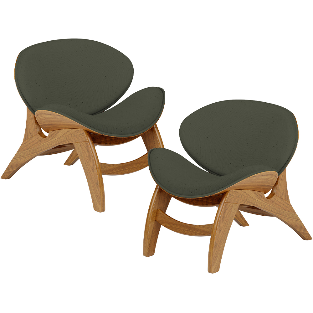 Kit 2 Poltronas Decorativa Orgânica Sala Living Kadosh L02 Linho Verde Musgo - Lyam Decor