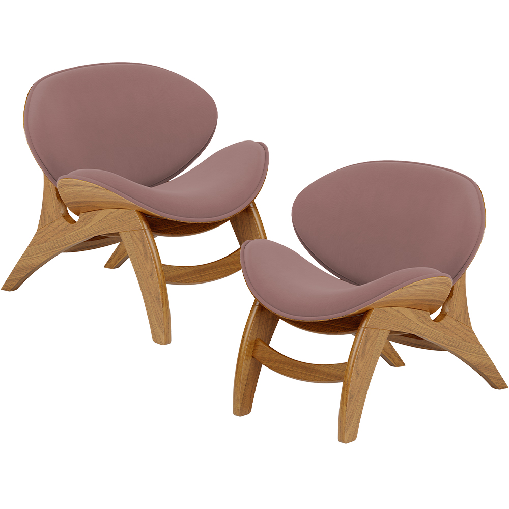 Kit 2 Poltronas Decorativa Orgânica Sala Living Kadosh L02 Suede Rosê - Lyam Decor
