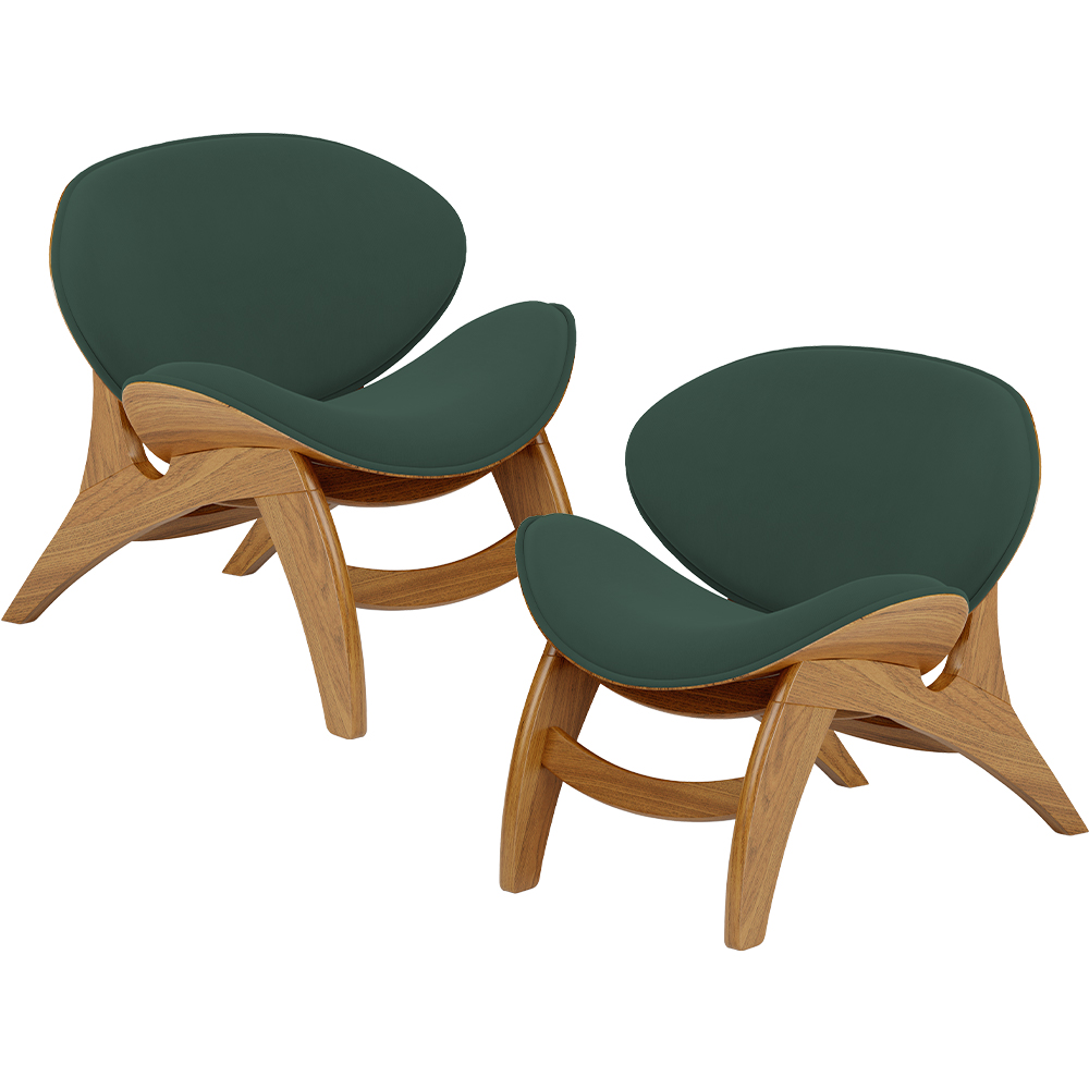 Kit 2 Poltronas Decorativa Orgânica Sala Living Kadosh L02 Suede Verde Musgo - Lyam Decor