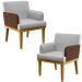 Kit 2 Poltronas Decorativa Para Sala De Estar Beatriz W01 Linho Cinza Couríssimo Marrom - Lyam Decor