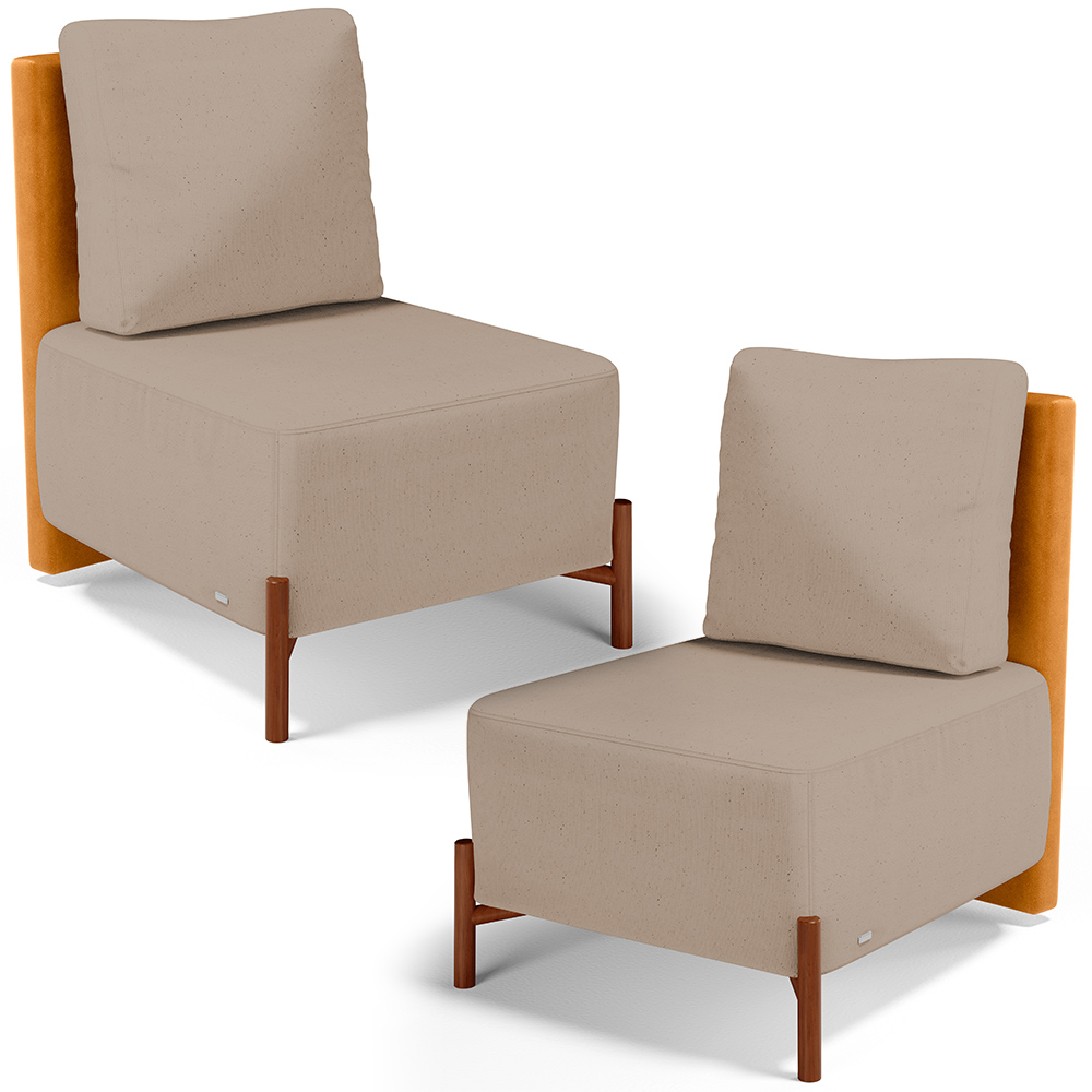 Kit 2 Poltronas Decorativa Sala Estar Living Hungria L02 Couríssimo Whisky Linho Bege Escuro - Lyam