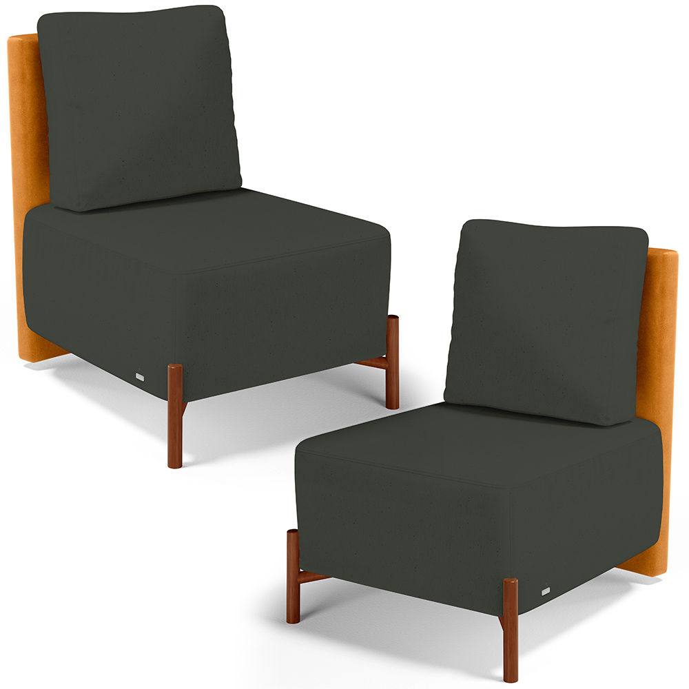 Kit 2 Poltronas Decorativa Sala Estar Living Hungria L02 Couríssimo Whisky Linho Verde Musgo - Lyam