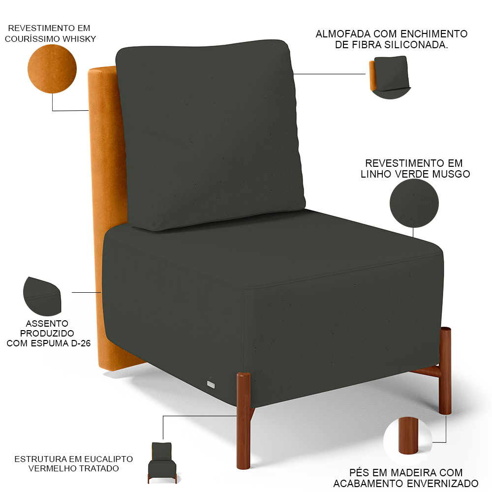 Kit 2 Poltronas Decorativa Sala Estar Living Hungria L02 Couríssimo Whisky Linho Verde Musgo - Lyam