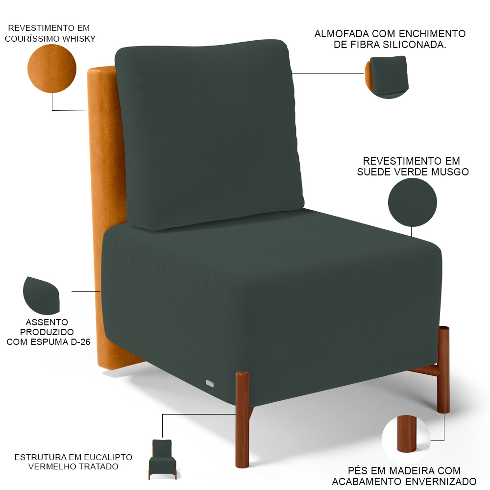 Kit 2 Poltronas Decorativa Sala Estar Living Hungria L02 Couríssimo Whisky Suede Verde Musgo - Lyam