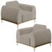 Kit 2 Poltronas Decorativas Base De Madeira Pés D'Ouro Molino D02 Linho Bege C-107 - Lyam Decor