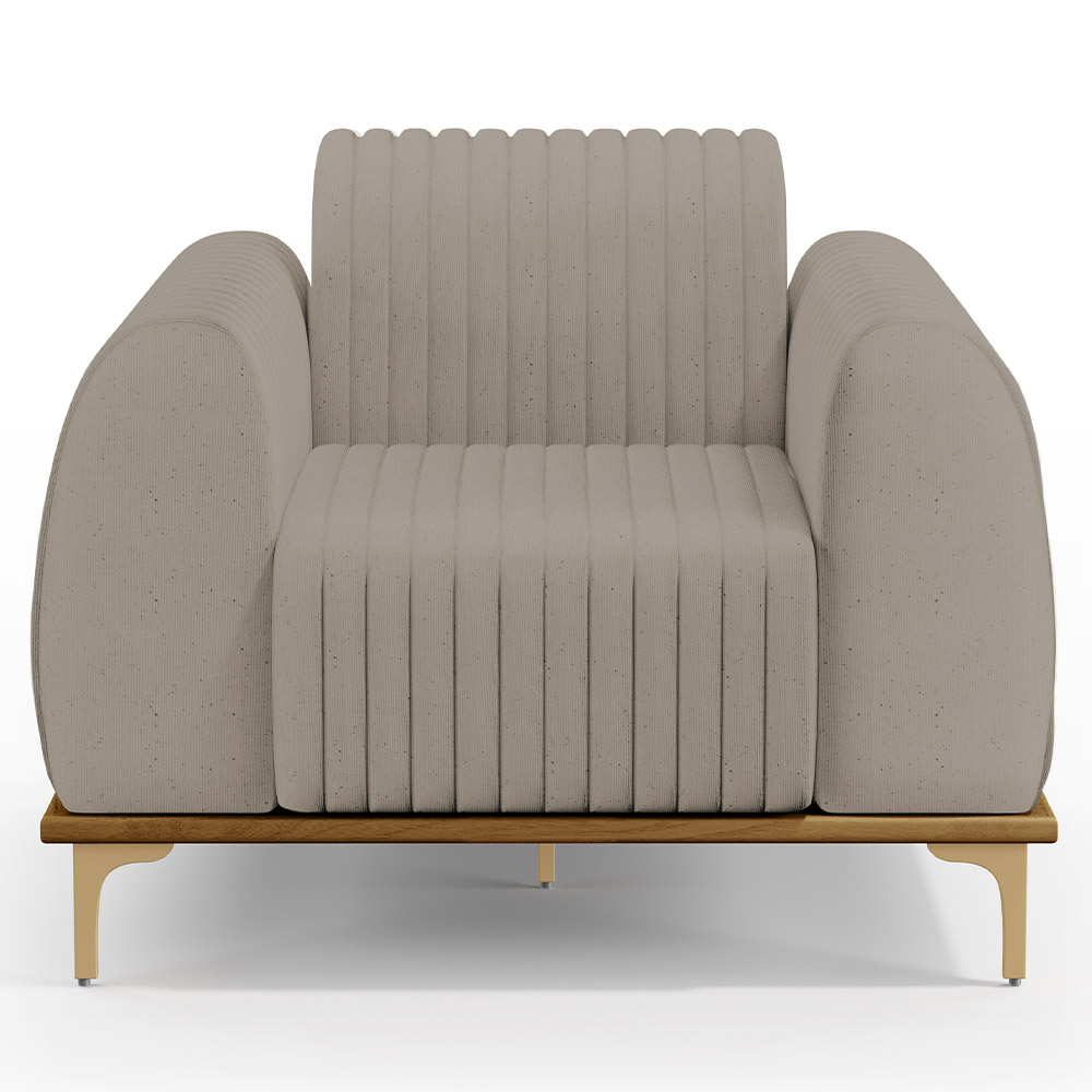 Kit 2 Poltronas Decorativas Base De Madeira Pés D'Ouro Molino D02 Linho Bege C-107 - Lyam Decor