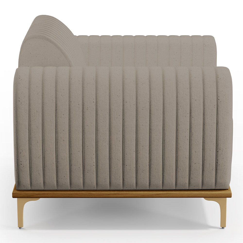 Kit 2 Poltronas Decorativas Base De Madeira Pés D'Ouro Molino D02 Linho Bege C-107 - Lyam Decor