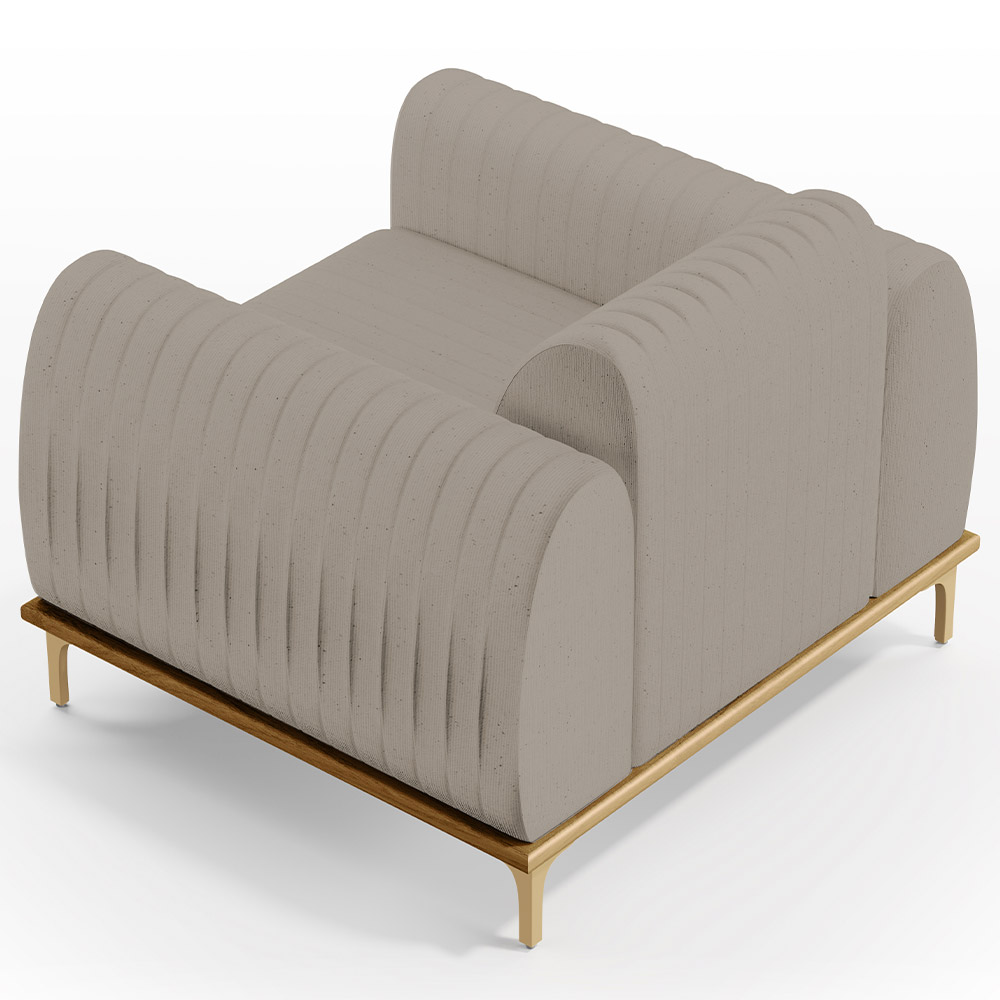 Kit 2 Poltronas Decorativas Base De Madeira Pés D'Ouro Molino D02 Linho Bege C-107 - Lyam Decor