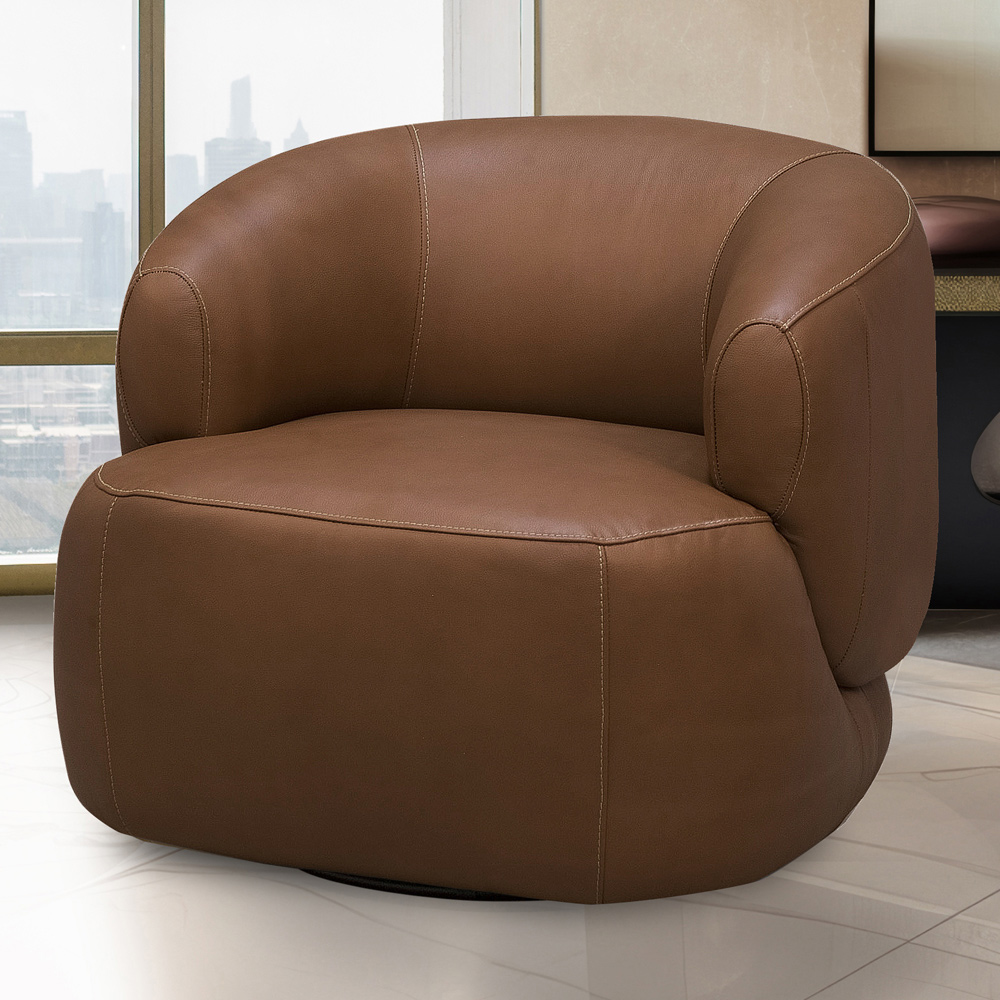 Kit 2 Poltronas Decorativas Giratória Orgânica Sala Living Begur L06 Couro Marrom Claro - Lyam Decor