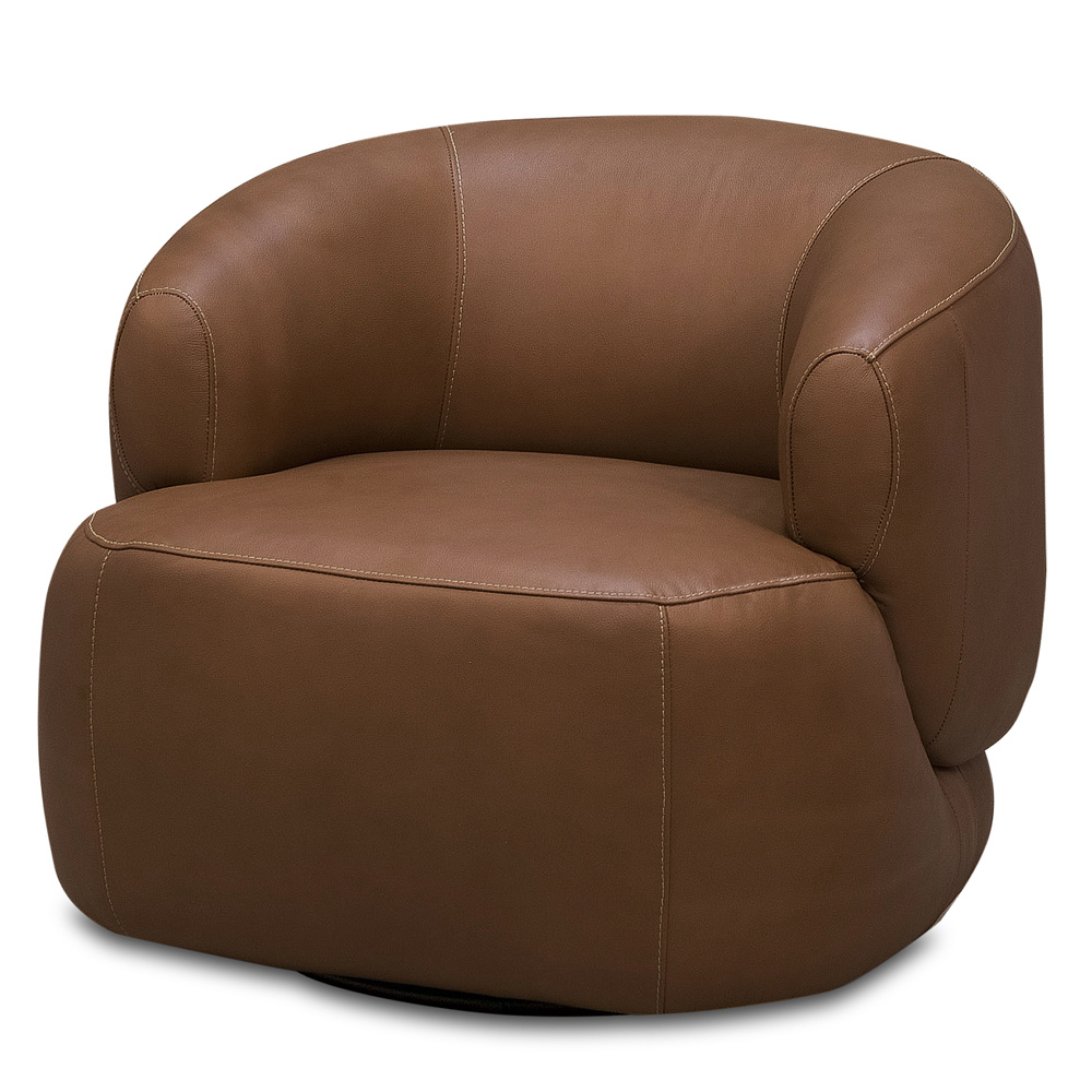 Kit 2 Poltronas Decorativas Giratória Orgânica Sala Living Begur L06 Couro Marrom Claro - Lyam Decor