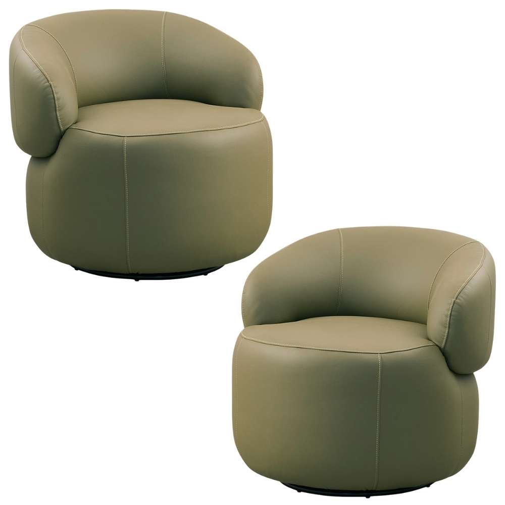 Kit 2 Poltronas Decorativas Giratória Orgânica Sala Living Nevile L06 Couro Verde Musgo - Lyam Decor