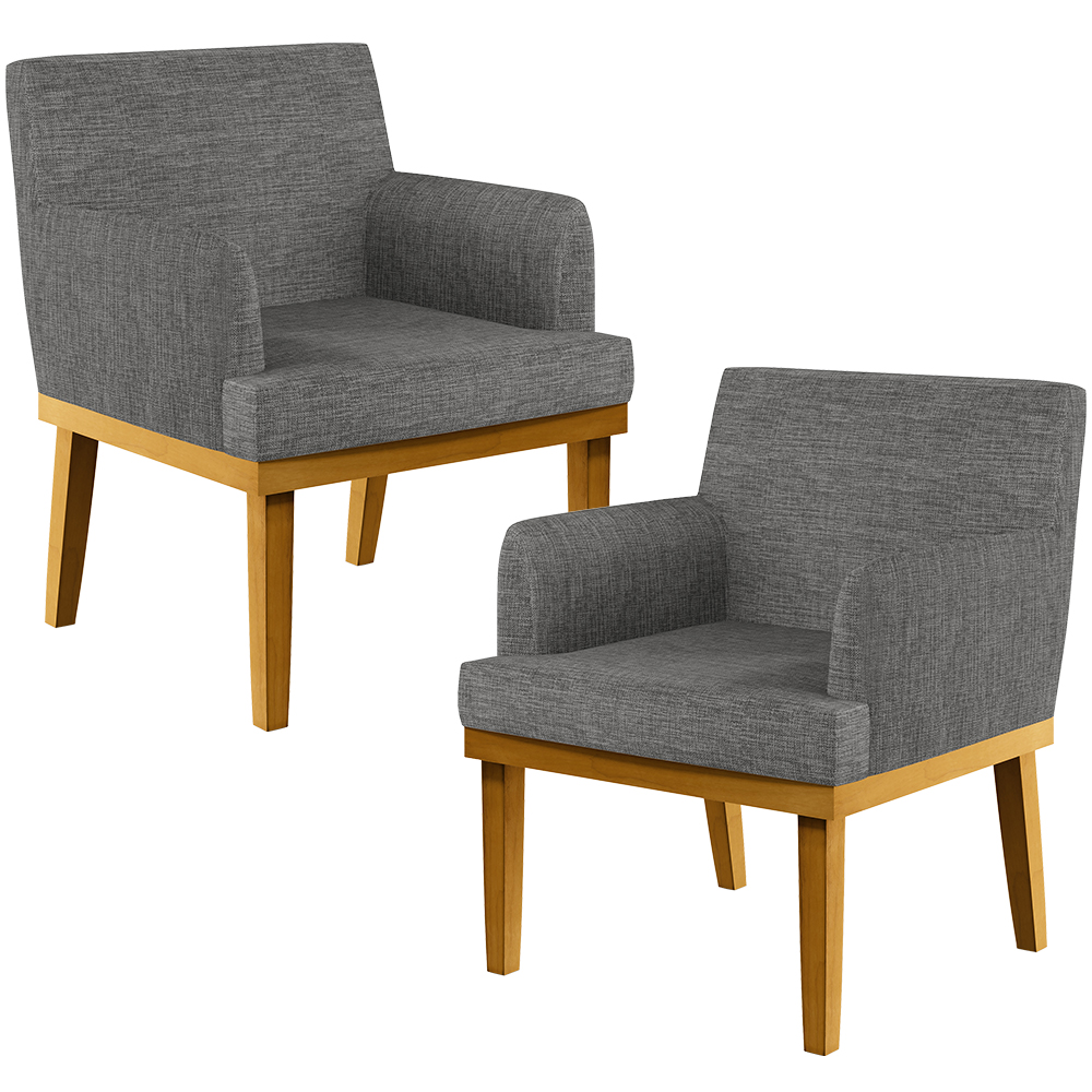 Kit 2 Poltronas Decorativas Para Sala De Estar Base Mel Beatriz W01 Linho Cinza Escuro - Lyam Decor