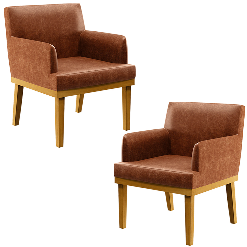Kit 2 Poltronas Decorativas Para Sala De Estar E Recepção Beatriz W01 Couríssimo Camel - Lyam Decor