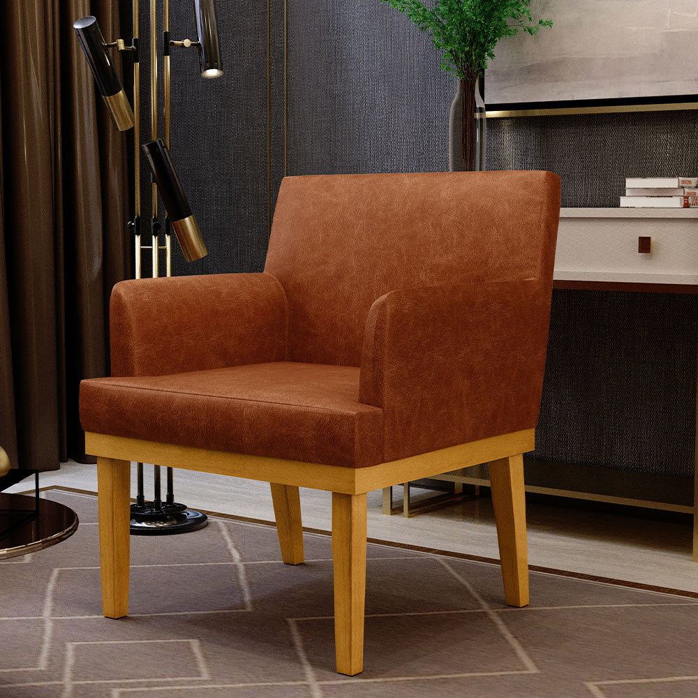 Kit 2 Poltronas Decorativas Para Sala De Estar E Recepção Beatriz W01 Couríssimo Camel - Lyam Decor