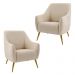 Kit 2 Poltronas Decorativas Para Sala Paloma Pés Palito New Bronze D02 Linho Bege C-129 - Lyam Decor