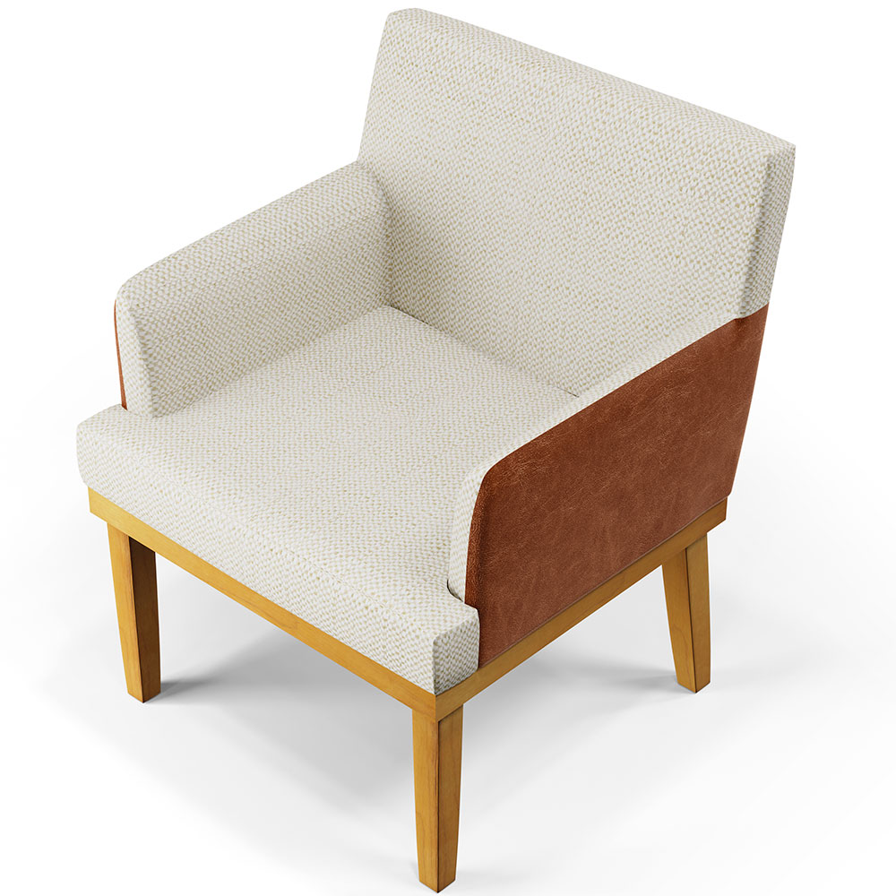 Kit 2 Poltronas Decorativas Sala De Estar Beatriz W01 Linho Champagne Couríssimo Camel - Lyam Decor
