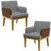 Kit 2 Poltronas Decorativas Sala Estar Beatriz W01 Linho Cinza Escuro Couríssimo Marrom - Lyam Decor
