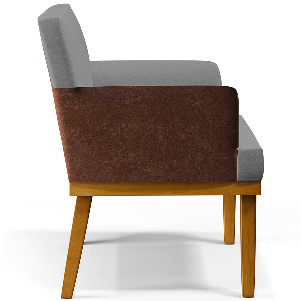 Kit 2 Poltronas Decorativas Sala Estar Beatriz W01 Linho Cinza Escuro Couríssimo Marrom - Lyam Decor