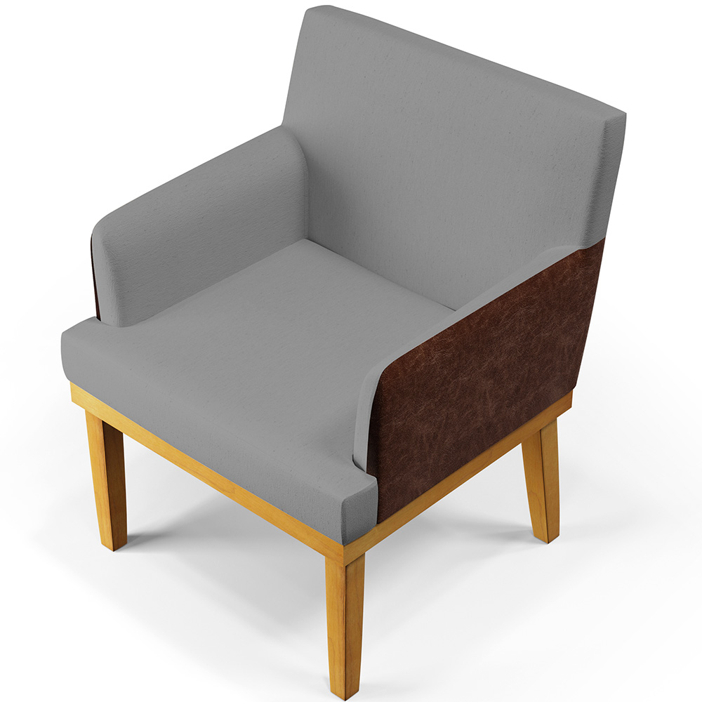 Kit 2 Poltronas Decorativas Sala Estar Beatriz W01 Linho Cinza Escuro Couríssimo Marrom - Lyam Decor