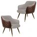 Kit 2 Poltronas Pé Palito Duo New Bronze Jade D02 Linho Bege C-107 Tressê Corano Marrom - Lyam Decor