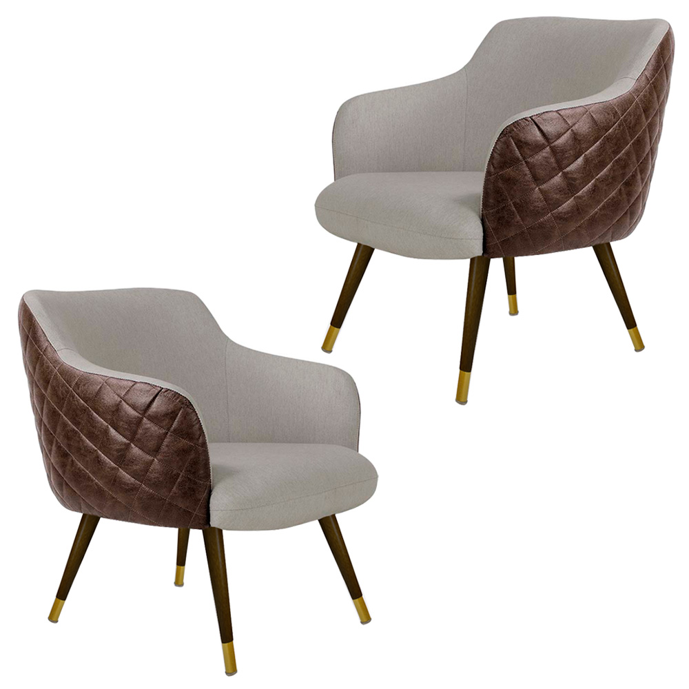 Kit 2 Poltronas Pé Palito Duo New Bronze Jade D02 Linho Bege C-107 Tressê Corano Marrom - Lyam Decor