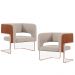 Kit 2 Poltronas Scarlett D02 Base Aço New Cobre Courissímo Camel B-14 Linho Bege C-107 - Lyam Decor