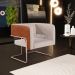 Kit 2 Poltronas Scarlett D02 Base Aço New Cobre Courissímo Camel B-14 Linho Bege C-107 - Lyam Decor