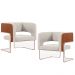 Kit 2 Poltronas Scarlett D02 Base Aço New Cobre Courissímo Camel B-14 Linho Cru C-443 - Lyam Decor