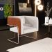 Kit 2 Poltronas Scarlett D02 Base Aço New Cobre Courissímo Camel B-14 Linho Cru C-443 - Lyam Decor