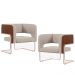 Kit 2 Poltronas Scarlett D02 Base Aço New Cobre Courissímo Marrom B-38 Linho Bege C-107 - Lyam Decor
