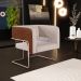 Kit 2 Poltronas Scarlett D02 Base Aço New Cobre Courissímo Marrom B-38 Linho Bege C-107 - Lyam Decor