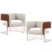 Kit 2 Poltronas Scarlett D02 Base Aço New Cobre Courissímo Marrom B-38 Linho Cru C-443 - Lyam Decor