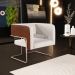 Kit 2 Poltronas Scarlett D02 Base Aço New Cobre Courissímo Marrom B-38 Linho Cru C-443 - Lyam Decor