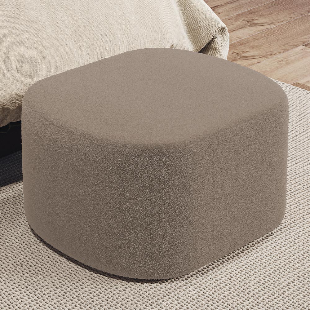 Kit 2 Puffs Decorativos Orgânico para Living Quarto 70cm Doha W01 Bouclê Bege - Lyam Decor