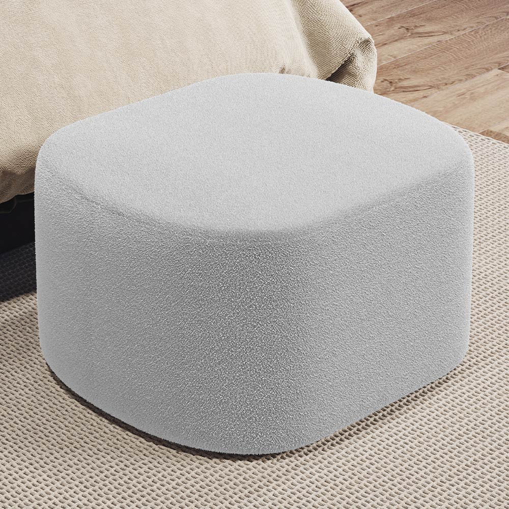Kit 2 Puffs Decorativos Orgânico para Living Quarto 70cm Doha W01 Bouclê Cinza - Lyam Decor