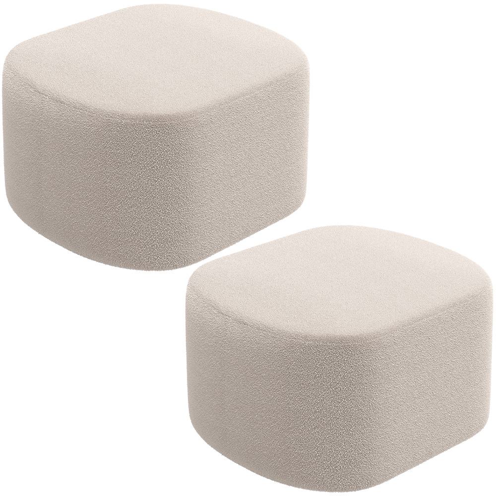 Kit 2 Puffs Decorativos Orgânico para Living Quarto 70cm Doha W01 Bouclê Creme - Lyam Decor