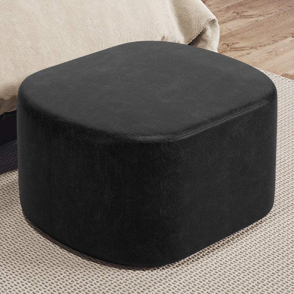 Kit 2 Puffs Decorativos Orgânico para Living Quarto 70cm Doha W01 Couríssimo Preto - Lyam Decor